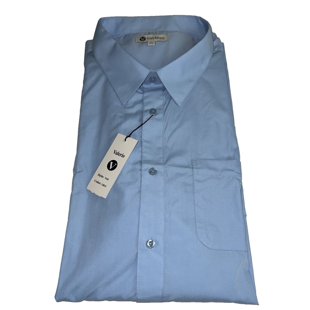 Valerio Men's 22-36/37 Light Blue Dress Shirt Button-Front 1‎ Pocket Formal G34